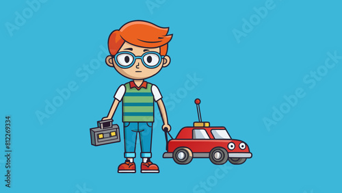 boy with a radio controlled car cartoon vector illustration