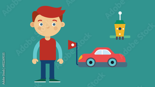 boy with a radio controlled car cartoon vector illustration