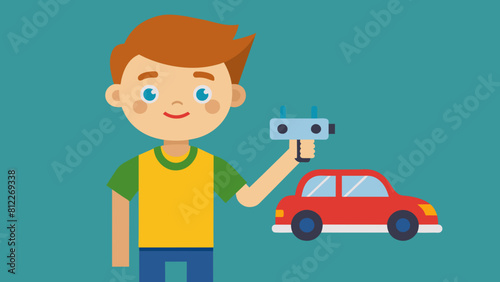 boy with a radio controlled car cartoon vector illustration