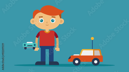 boy with a radio controlled car cartoon vector illustration