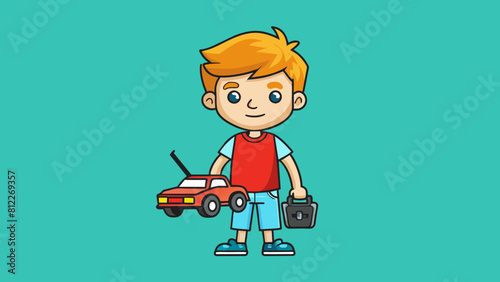 boy with a radio controlled car cartoon vector illustration