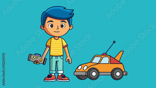boy with a radio controlled car cartoon vector illustration