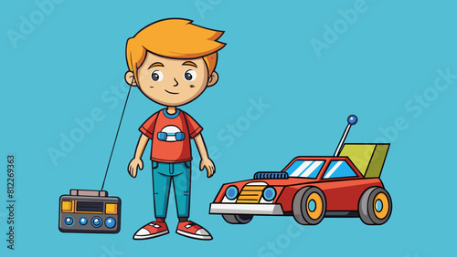 boy with a radio controlled car cartoon vector illustration
