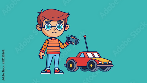 boy with a radio controlled car cartoon vector illustration