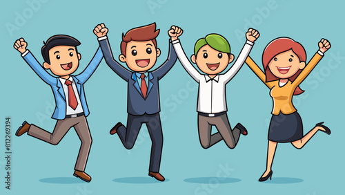 business people are jumping celebrating cartoon vector illustration