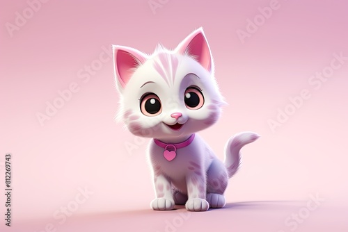 Cute white cat sitting gracefully on a purple background, Adorable white feline resting on a vibrant purple surface. © SaroStock