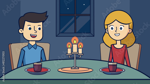 couple having dinner by candlelight man and woman cartoon vector illustration