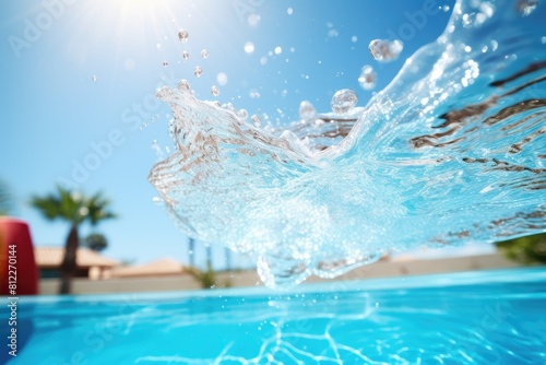 Water splash on swimming pool summer time, Clear sun with clean sky and fresh water splash photo