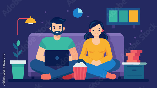 couple of young people watching tv man and woman cartoon vector illustration