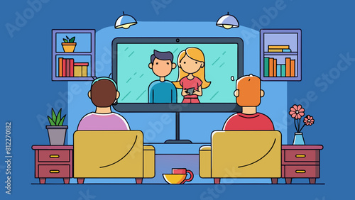 couple of young people watching tv man and woman cartoon vector illustration