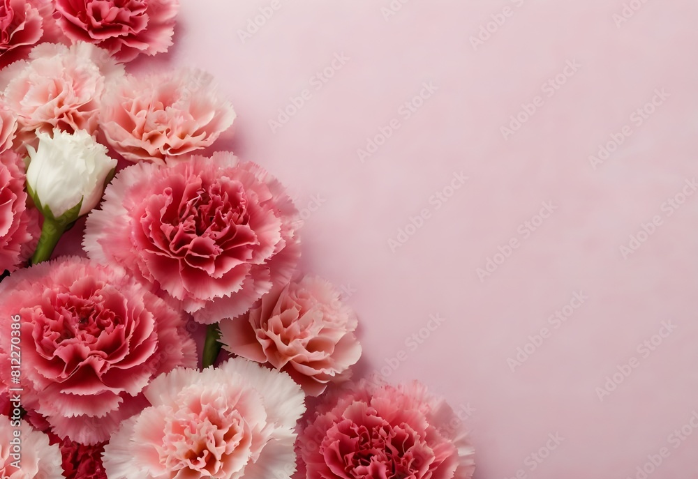 Banner with pink carnations on pink background with Happy Mother's Day text Mother's Day Celebration Banner with pink carnations on pink background with Happy Mother's Day text Mother's Day Celebration