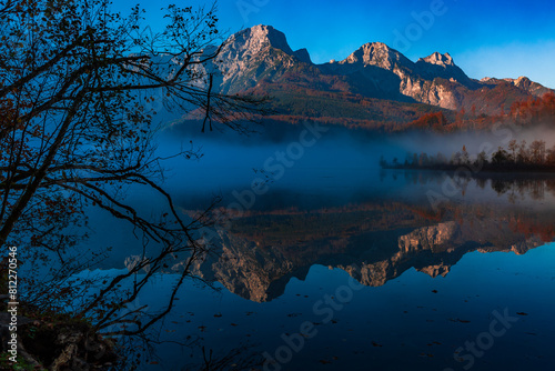 Almsee Reflection, Upper Austria Autumn Morning, Misty Mountains and Calm Water