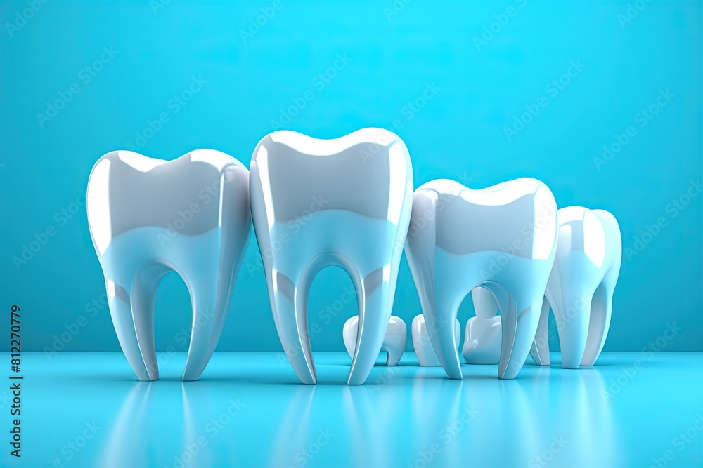 Row of shiny white teeth against a blue backdrop, Perfectly aligned white smiles on blue. Row of shiny white teeth against a blue backdrop, Perfectly aligned white smiles on blue.