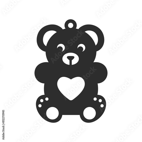 Cute bear with heart design for earring, pendant or keychain. Teddy bear jewelry silhouette laser cut template. Cnc cutting with metal, wood or leather. Vector stencil
