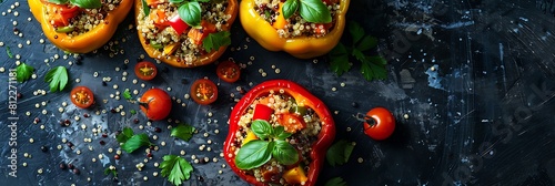 Stuffed peppers with quinoa  fresh food banner  top view with copy space