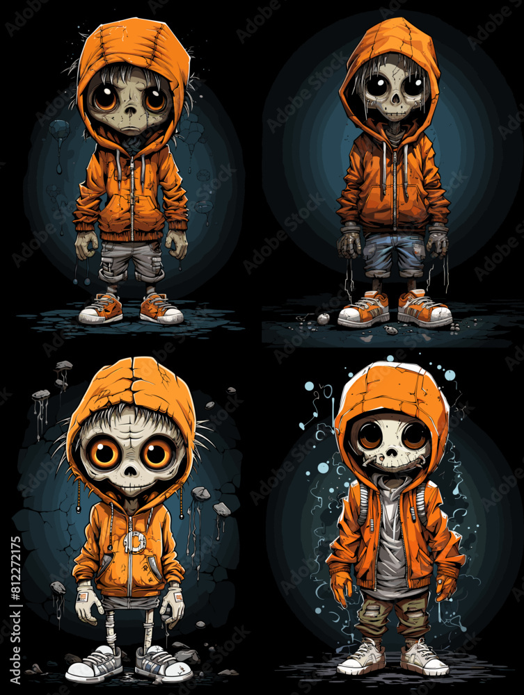 Creepy cartoon skeleton kid in a hoodie with glowing eyes, featuring dark fantasy and horror elements. Perfect for Halloween, spooky character designs, gothic art, and eerie digital illustrations. Creepy cartoon skeleton kid in a hoodie with glowing eyes, featuring dark fantasy and horror elements. Perfect for Halloween, spooky character designs, gothic art, and eerie digital illustrations.