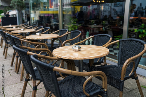 Tables of a street city cafe, summer terrace of a restaurant
