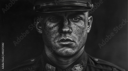 Solemn soldier portrait in monochrome Memorial Day