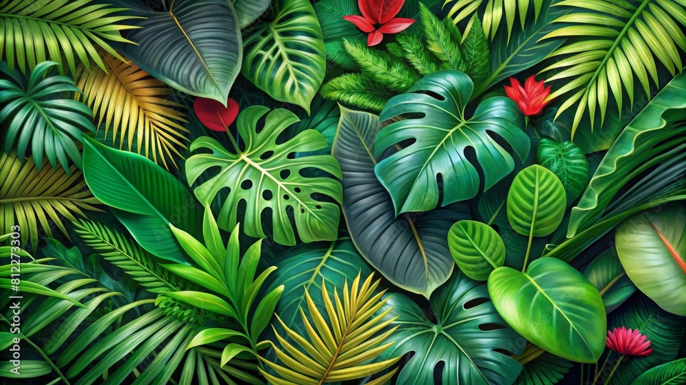 Green leaves of tropical plants bush floral arrangement indoors garden nature backdrop isolated