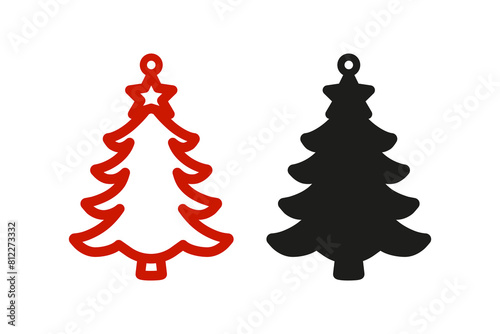 Two layered design of Christnas tree with star for earrings, pendant or keychain. Jewelry silhouette cut template. Laser cutting with leather, wood or metal. Vector illustration file
