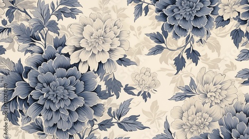 Elegant Vintage Monochrome Floral Wallpaper Design.