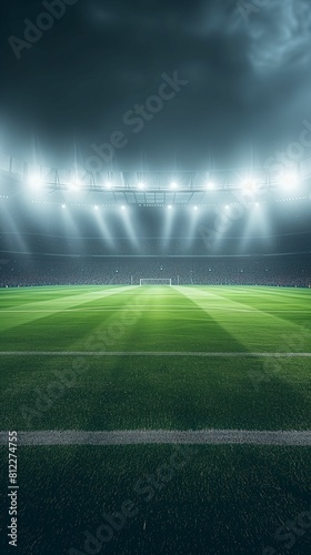 Soccer Stadium With a Green Field and Lights photo