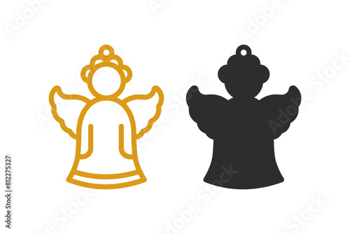 Two layered design of angel for earrings, pendant or keychain. Christmas jewelry silhouette cut template. Laser cutting with leather, wood or metal. Vector illustration file