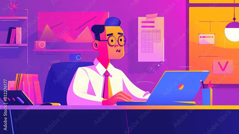 Analytical Financial Manager at Desk with Laptop, Reports, and Calculator Analytical Financial Manager at Desk with Laptop, Reports, and Calculator
