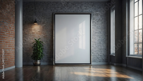 billboard on the wall, blank mockup frame on wall in modern office interior design in 3d style. illustration generative ai