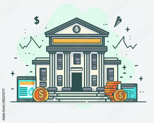 Fabricate flat design front view digital finance innovations theme cartoon drawing Analogous Color Scheme © J@x In The Box
