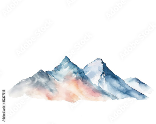 blue mountains on a white background, watercolor close up illustration
