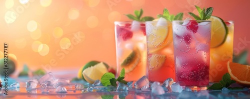 Making summer mocktails flat design side view refreshing drinks theme 3D render Tetradic color scheme