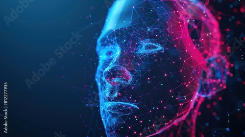 Human face, triangular grid, technology AI generated