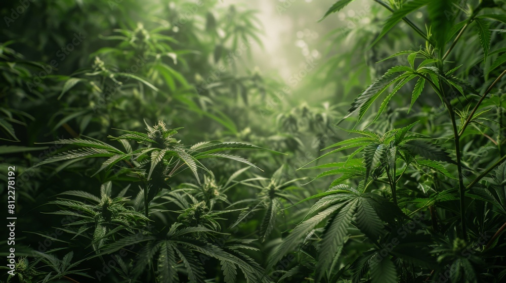 Naklejka premium Vibrant Green Cannabis Leaves Close-Up