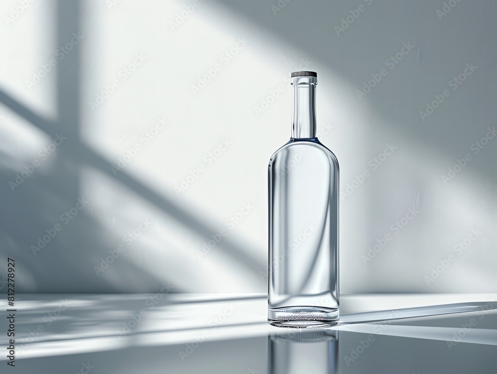 Elegantly simple vodka bottle in a Scandinavian design style, focusing on minimalism and clean lines, displayed on white Elegantly simple vodka bottle in a Scandinavian design style, focusing on minimalism and clean lines, displayed on white