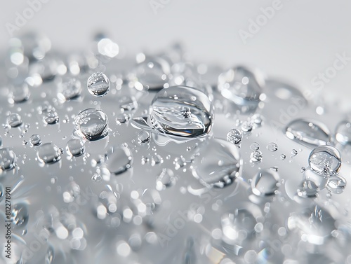Macro shot of vodka droplets on glass, showcasing the liquid's viscosity and light refraction, detailed against white