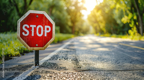 Stop Sign in School Zone, Prioritizing Child Safety, Signboard, Blurred Background, with Space for Copy