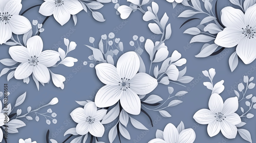 Elegant Monochrome Floral Pattern as Seamless Decorative Background.