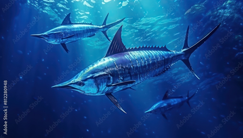 Obraz premium Giant Marlin fish in the ocean, beautiful view of marlin fish in the blue ocean