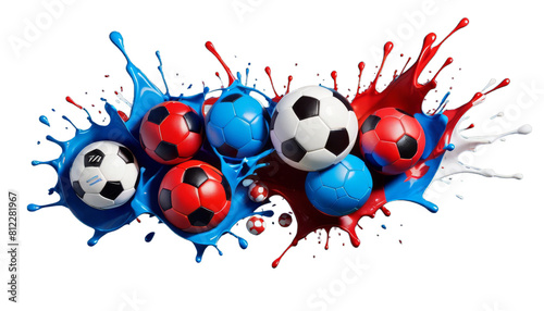 background bundle transparent cutout blue red balls different splash paint leather soccer set flying ball football fly isolated cut-out liquid plash sport symbol championship collection colours