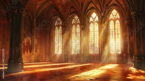 Darkened Renaissance  An Empty Hall  Drenched in Gothic Shadows  Enhanced by Ethereal Light and Smoke