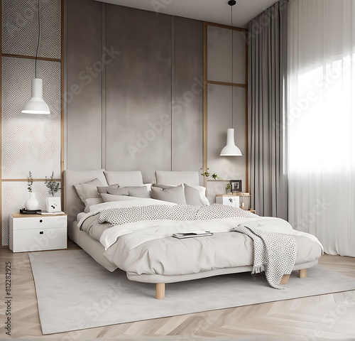 Scandinavian interior design of modern bedroom. 