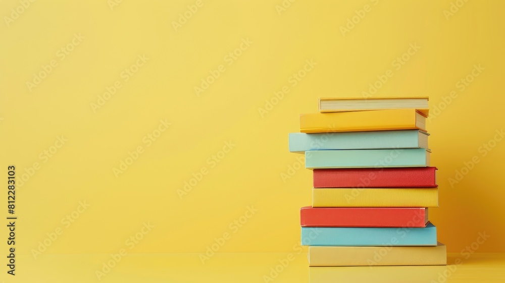 Stack of colorful books on yellow background Stack of colorful books on yellow background