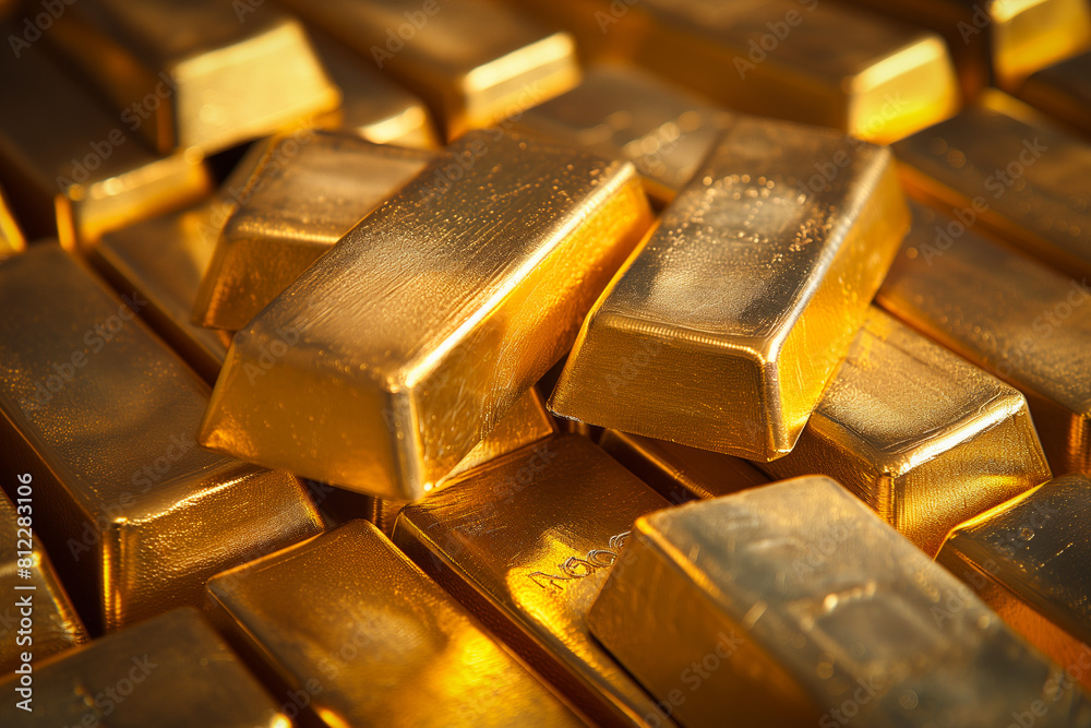A pile of gold bars bullions close up A pile of gold bars bullions close up