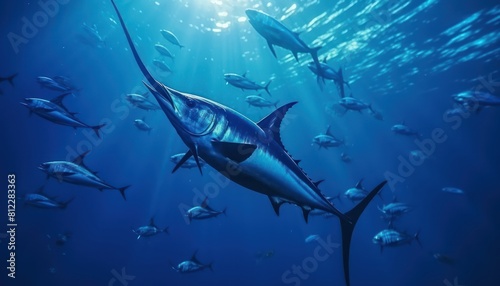 Giant Marlin fish in the ocean  beautiful view of marlin fish in the blue ocean