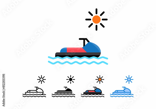 
Jet Ski,water sports, icon design illustration with 5 different styles. Line, flat, glyph and outline filled colorful versions, outline and filled blue vector signs.perfect for web design etc.