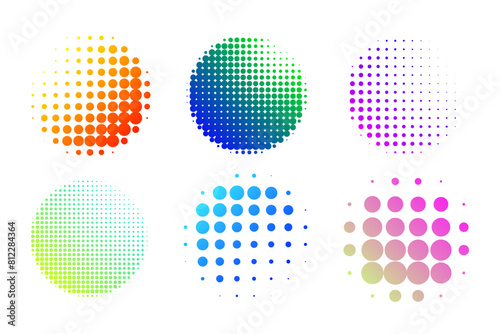 colorful gradient halftone circles set