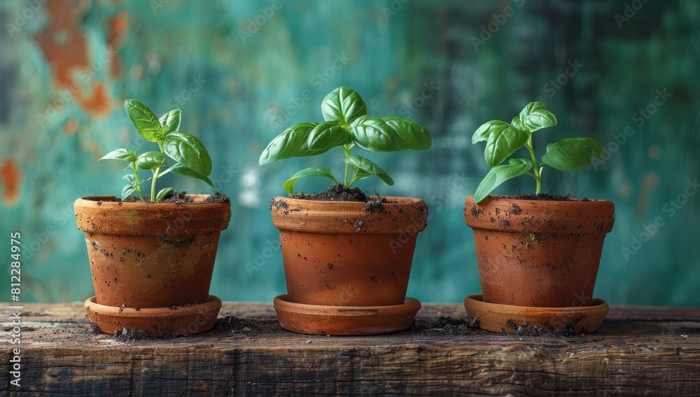 Evoke nostalgia: A vintage-inspired photo of blank seedlings in rustic terracotta pots, evoking memories of traditional farming practices and simpler times.