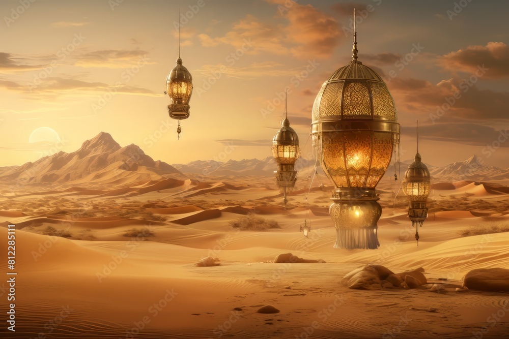 Arabian Splendor The Enchanted City of Sands with Golden Lamps Aglow