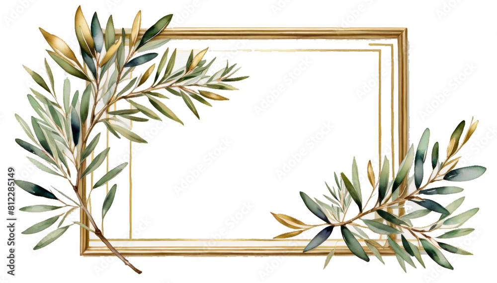 hand card tree template floral branch watercolor golden greeting olive frame design painted illustration botanical leaf oil berry branding cooking cosmetic decoration diet greece hand-drawn harvest